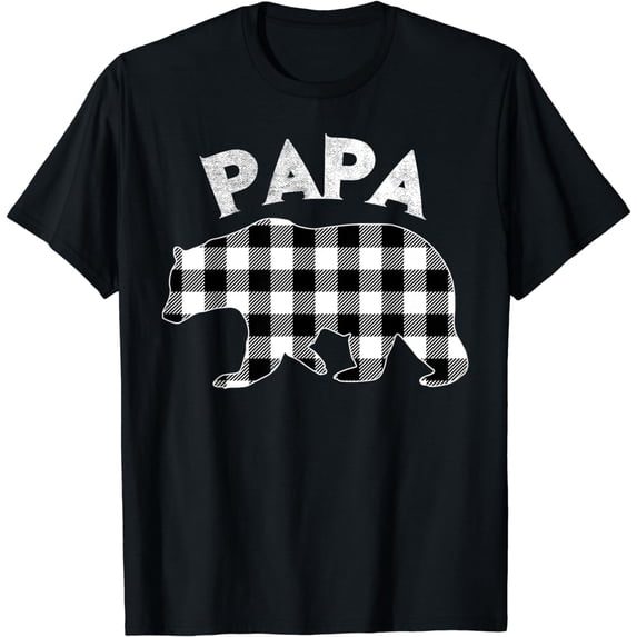 Black And White Buffalo Plaid Papa Bear Christmas Pajama T-Shirt