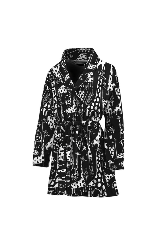 Black And White Cartoon Giraffe Women Bathrobe One Size Univeral Fits, Cartoon Film Cute Funny Fashion Lightweight Plush Fleece Long Robe For Women