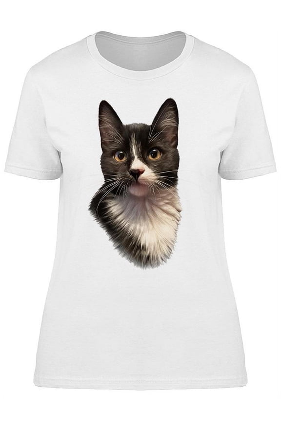 Black And White Cat Portrait T-Shirt Women -Image by Shutterstock, Female XX-Large