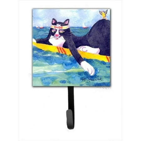 Black And White Cat Surfin Bird Leash Holder Or Key Hook