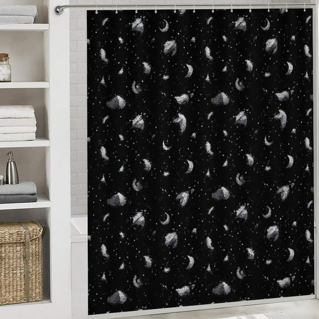 Black And White Celestial Print Shower Curtain Bathtub Decor Bathroom Black And White Celestial Print Shower Curtain Bathtub Decor Bathroom
