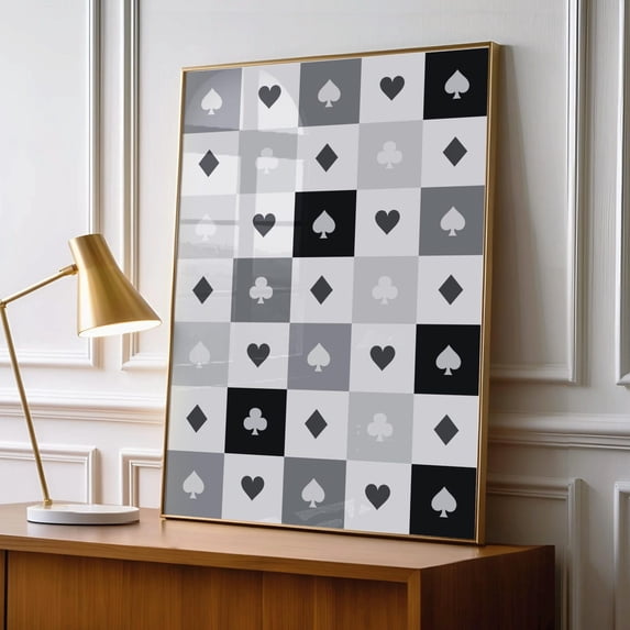 Black And White Checkerboard Poster, Spade Heart Club Diamond Pattern ...