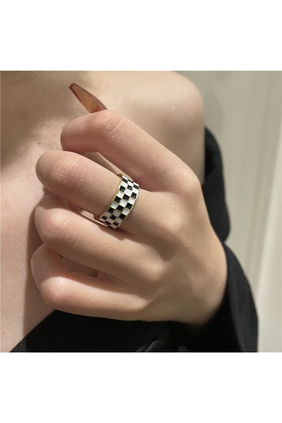 Black And White Checkerboard Ring Female Wild Simple