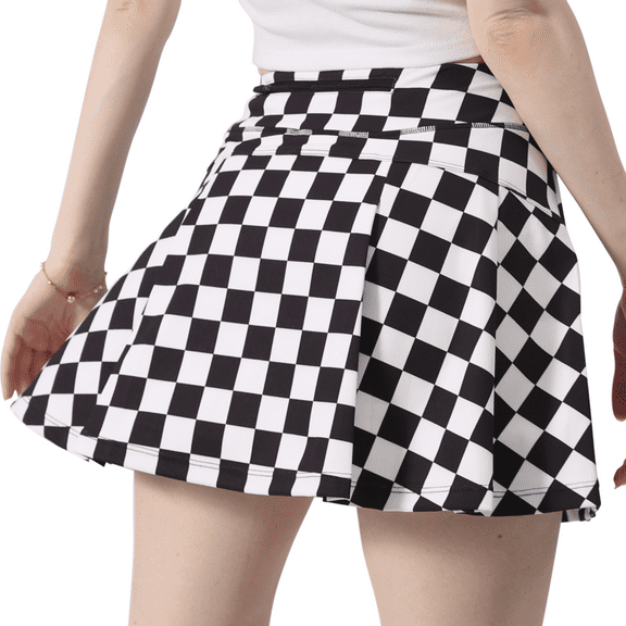 Black And White Checkerboard Women'S Tennis Skirt High Waisted Golf Pleated Skirts For Running Pickleball Workout Small