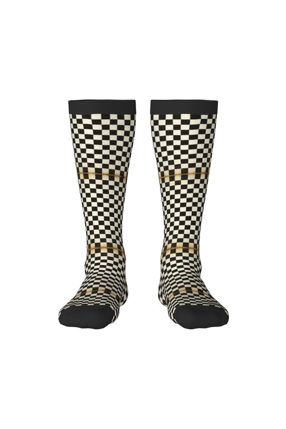 Black And White Checkered Knee High Socks for Women Long Leg Warmers Socks