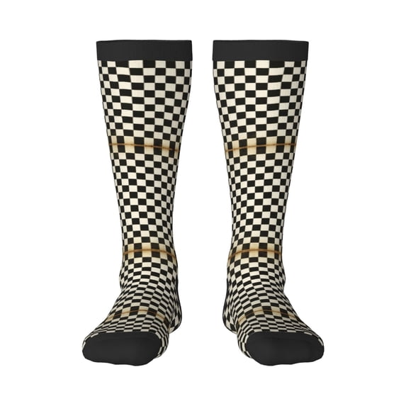 Black And White Checkered Knee High Socks for Women Long Leg Warmers Socks