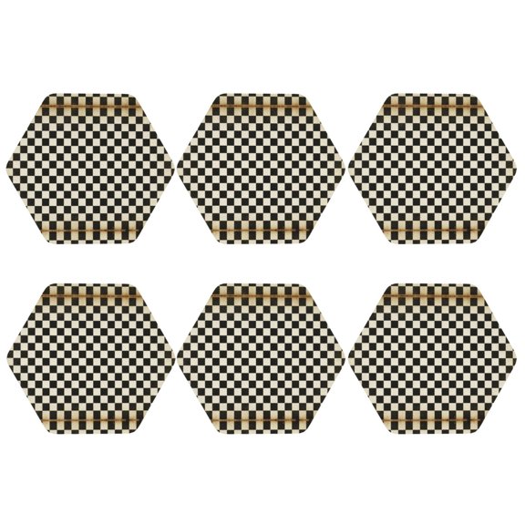 Black And White Checkered Leather Drink Coasters for Drinks (6 Pack) for Tabletop Protection Hexagon