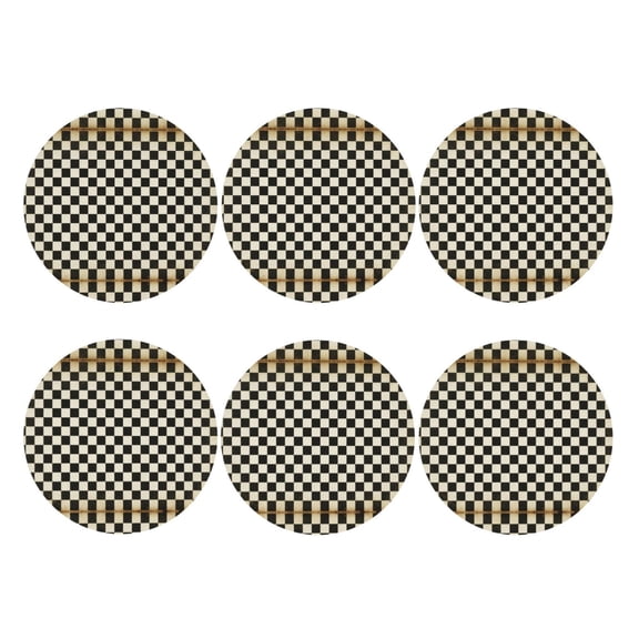 Black And White Checkered Leather Drink Coasters for Drinks (6 Pack) for Tabletop Protection Round Shape