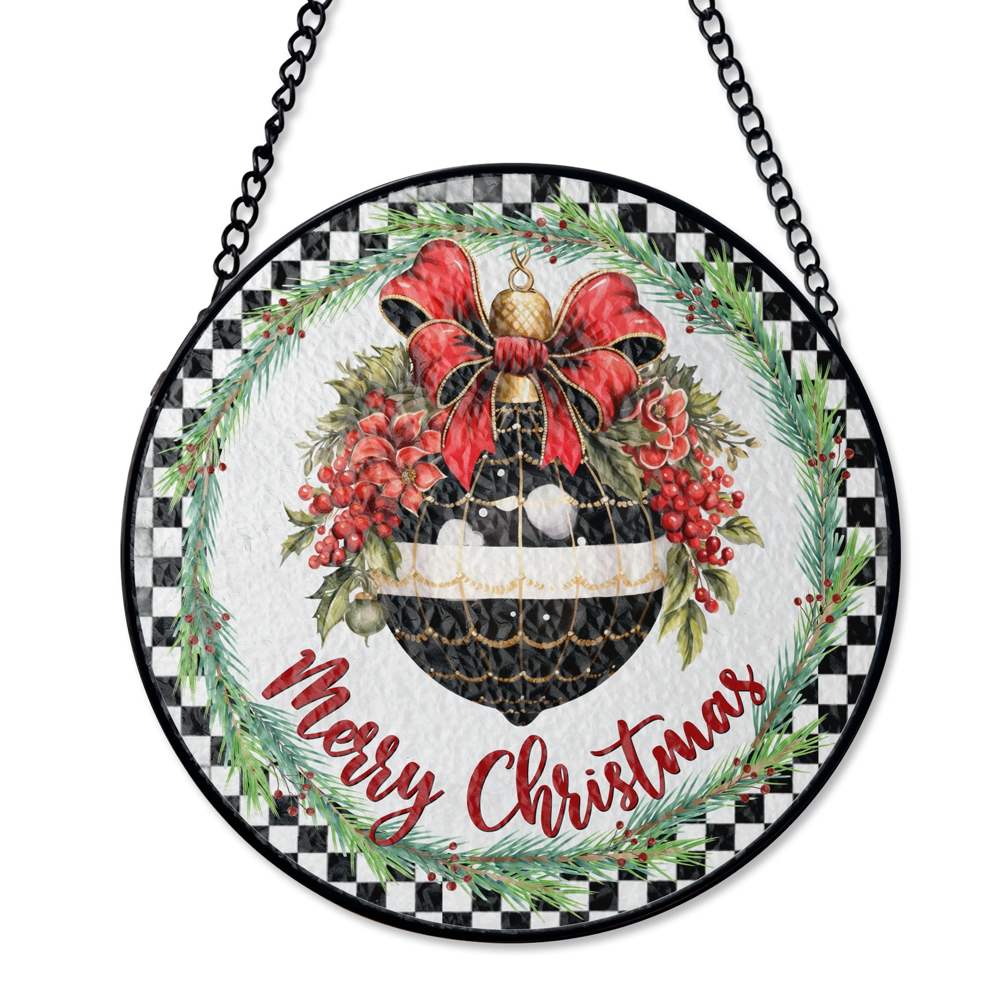 Black And White Checkered Ornament Merry Christmas Stained Glass ...