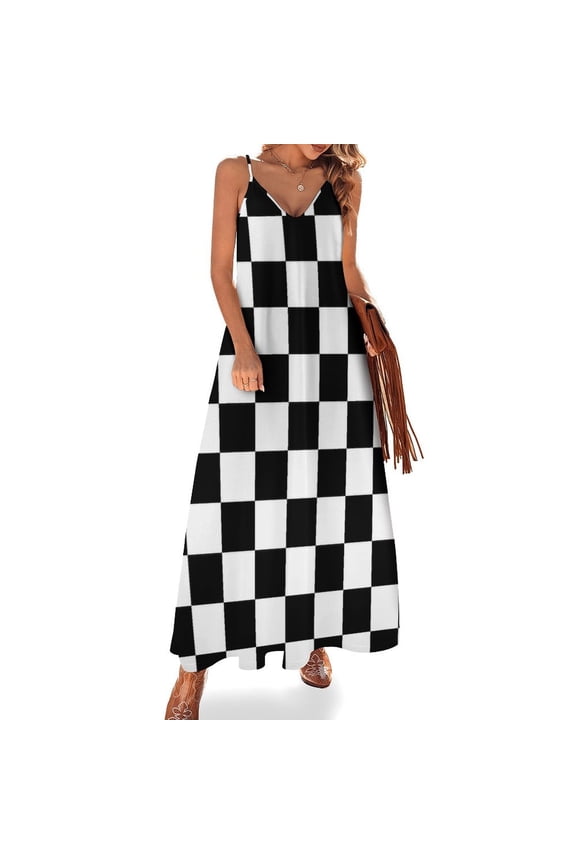 Black And White Checkered Pattern Sleeveless Dress Dresses Women Summer Women's Summer Clothing
