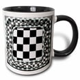 thumbnail image 1 of 3drose, Black and White Checkered Pattern with Checkered Frame, 15oz Two-tone Black Mug, 1 of 6