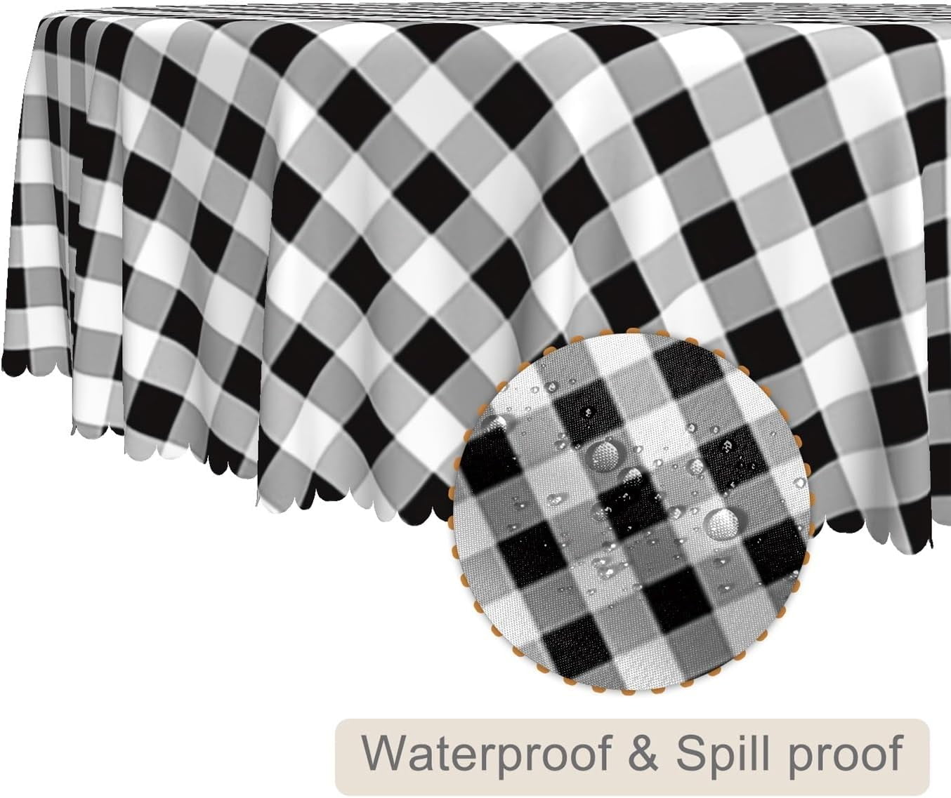 Black And White Checkered Round Tablecloth 24 Inch Buffalo Plaid