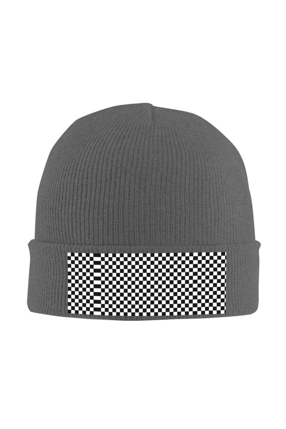 Black And White Checkered Winter Beanie Hats for Men Women Warm Cozy Knitted Cuffed Skull Cap Deep Heather