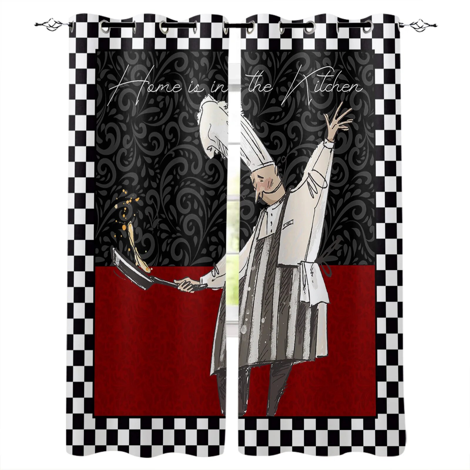 Black And White Chefs Kitchen Food Retro Curtains for Living Room Kids