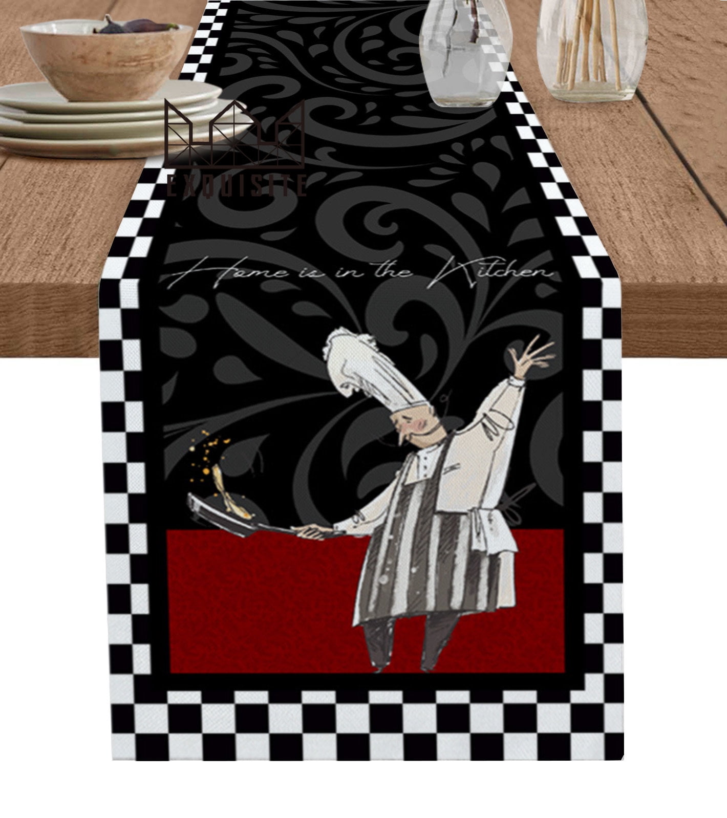 Black And White Chefs Kitchen Food Retro Table Runner Wedding Party