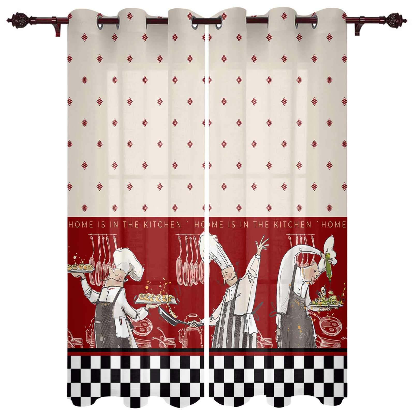 Black And White Chefs Kitchen Food Retro Window Curtain Living Room