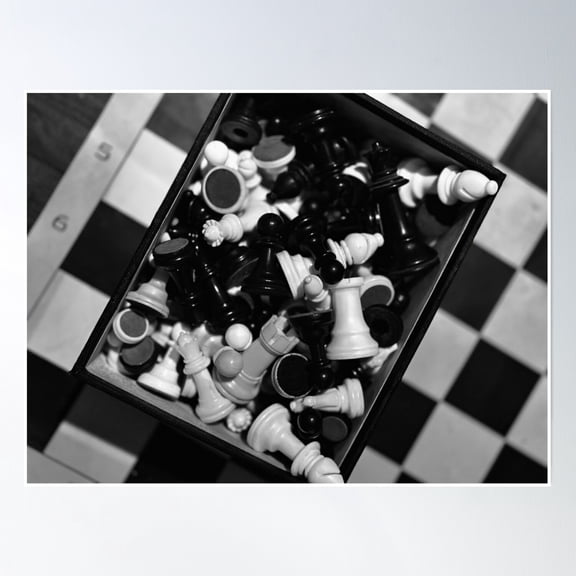 Black And White Chess Pieces And Board Photography Poster Wall Art, Modern Wall Decor, 8x12 UNFRAMED