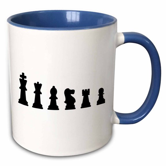 3drose, Black and White Chess Pieces Line Up - Checkmate Game Piece Silhouettes Chess Fans Players Masters, 11oz Two-tone Blue Mug
