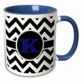 thumbnail image 1 of 3drose, Black and White Chevron Monogram Blue Initial K, 11oz Two-tone Blue Mug, 1 of 6