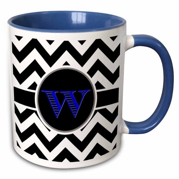 3drose, Black and White Chevron Monogram Blue Initial W, 11oz Two-tone Blue Mug