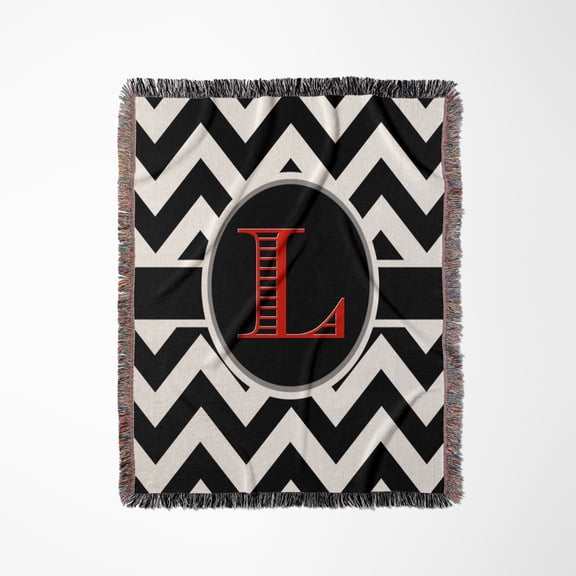 Black And White Chevron Monogram Red Initial L, Woven Blanket