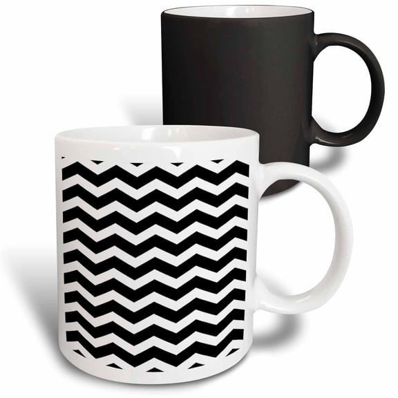 3drose, Black and White Chevron Zig Zag Pattern - Modern Contemporary Bold Zigzag Stripes - Retro Zig Zags, 11oz Magic Transforming Mug