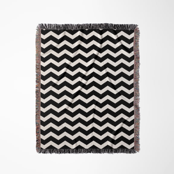 Black And White Chevron Zig Zag Pattern Trendy And Stylish, Woven Blanket