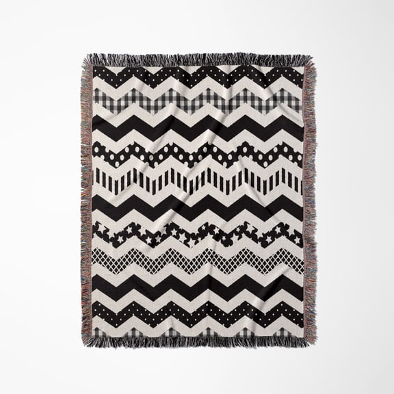 Black And White Chevron Zigzag Pattern With A Twist Patterned Zig Zags, Woven Blanket
