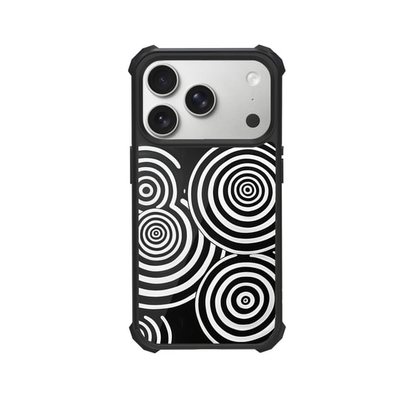 Black And White Circles Shockproof Case For iPhone 12 13 14 15 16 Pro Max Series – TPU Bumper + Hard PC Back, Air-Cushion Corners