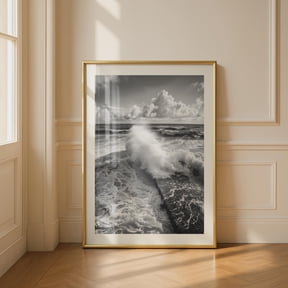 Black And White Coastal Wall Art Print Of Waves Crashing On Jetty Home Decor Office Wall Art