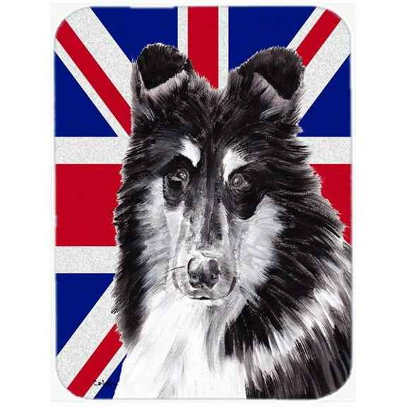 Black And White Collie With English Union Jack British Flag Glass Cutting Board - Large