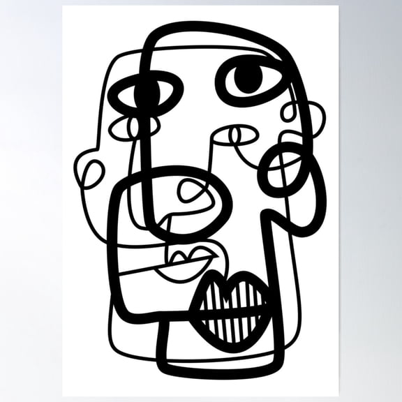 Black And White Continuous Line Face Drawing Poster Wall Art, Modern Wall Decor For Living Room Bedroom, 24x36 UNFRAMED