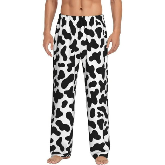 Black And White Cow Pattern Men'S Pajama Pants Soft Sleep Lounge Pants Pjs Bottoms With Pockets Large