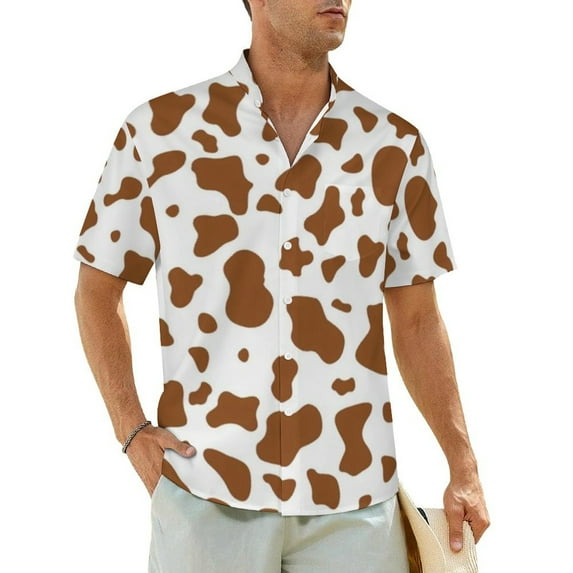 Black And White Cow Print Beach Shirt Cow Spots Hawaiian Casual Shirts Male Vintage Blouse