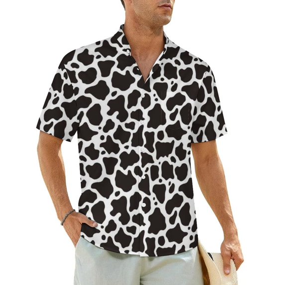 Black And White Cow Print Beach Shirt Cow Spots Hawaiian Casual Shirts Male Vintage Blouse