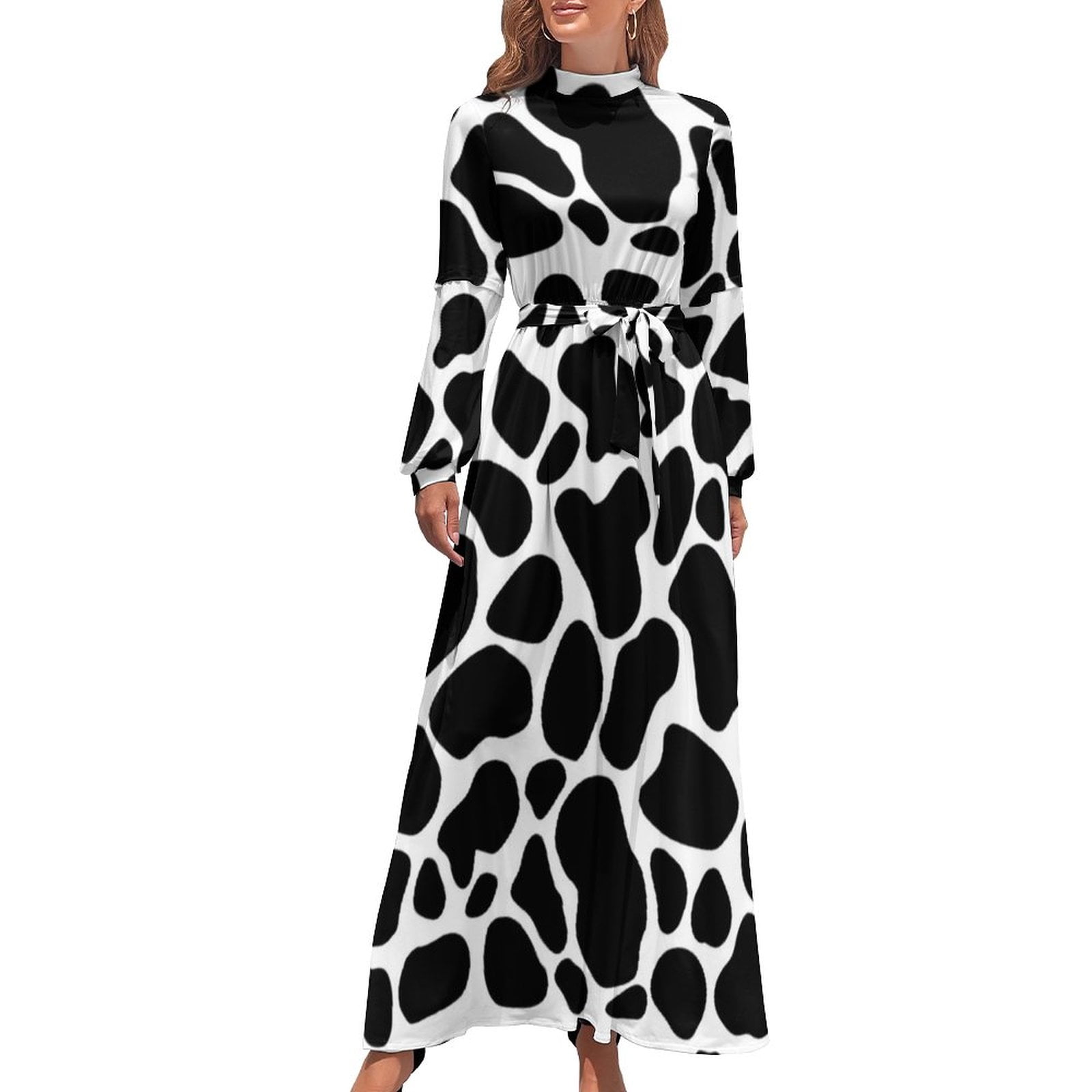 Black And White Cow Print Dress Cow Spots Animal Elegant Maxi Dress ...