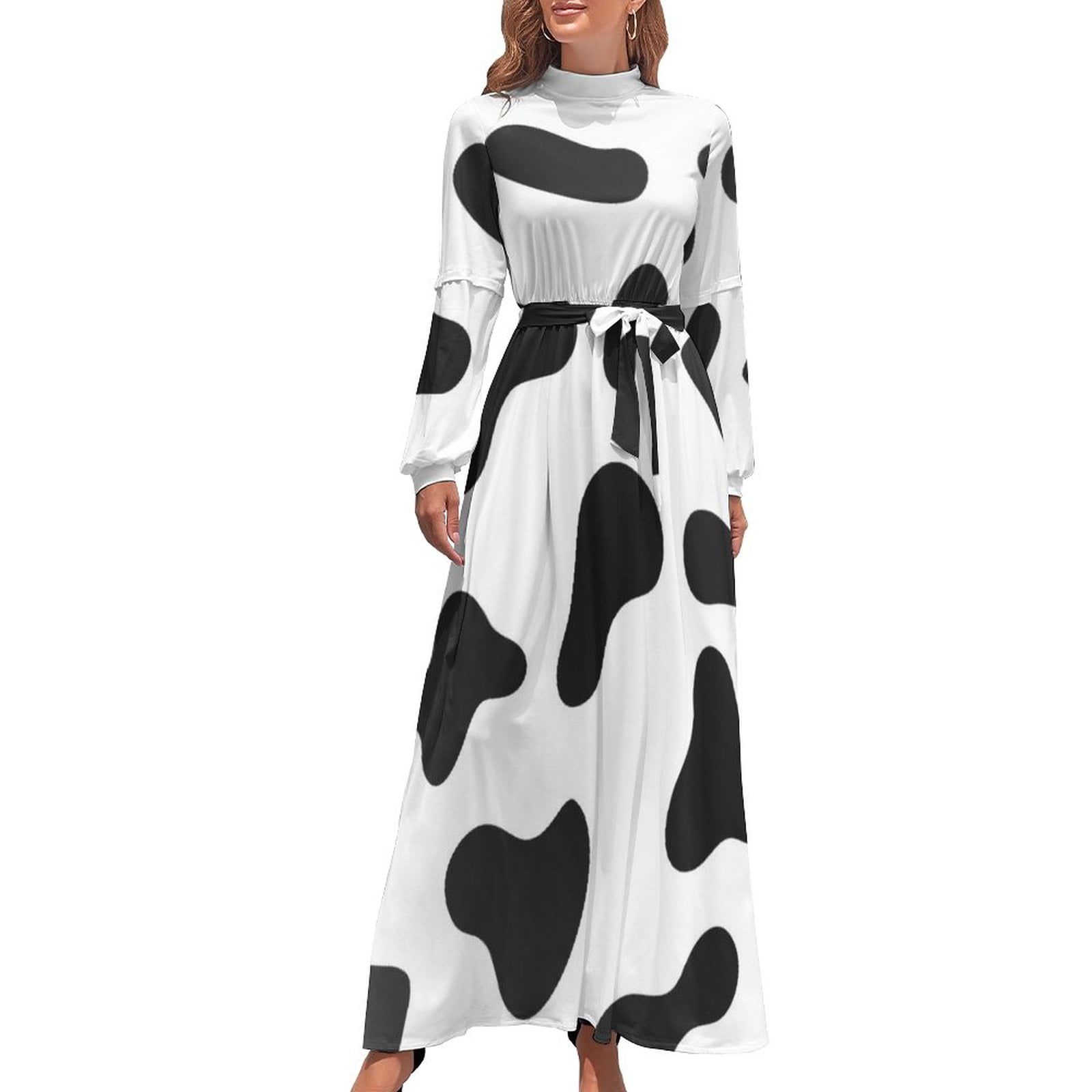 Black Cartoon Cow Print Dress