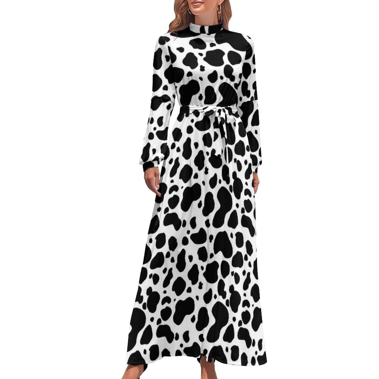Black And White Cow Print Dress Cow Spots Animal Elegant Maxi Dress