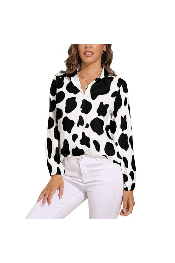 Black And White Cow Print Long Sleeve Blouse Woman Streetwear Casual Shirts Summer Oversize Woman Streetwear Clothing Birthday Present