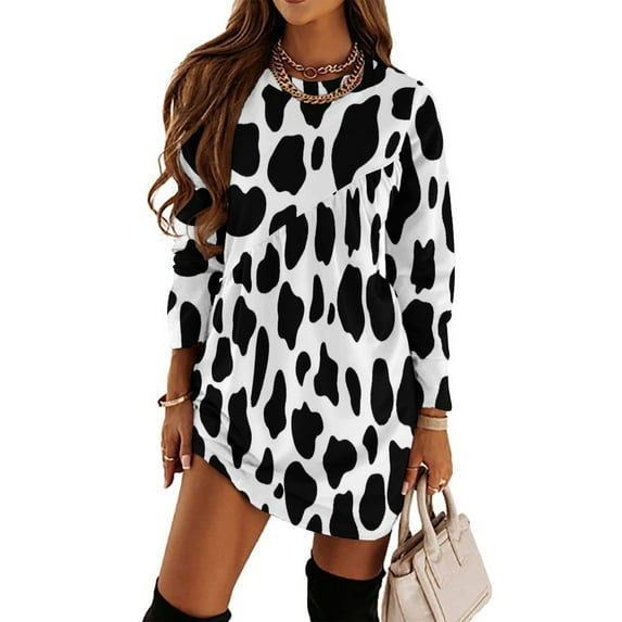 Black And White Cow Print Loose Dress Evening Dress Summer Dresses for Women Luxury Dress Long Sleeved Dress