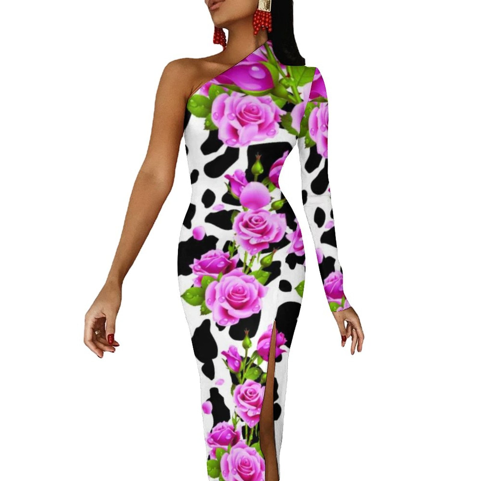 Black And Green Cow Print Dress