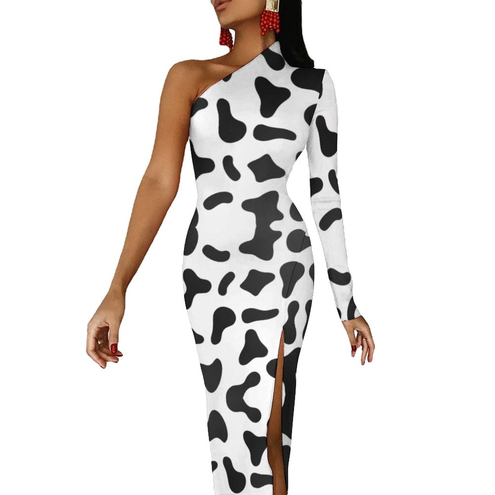 Teal And White Cow Print Hoodie Dress main image 1