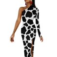 thumbnail image 1 of Black And White Cow Print Maxi Dress Cow Spots Pattern Party Bodycon Dresses Summer High Slit Night Club Dress Female Vestido, 1 of 2