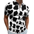 thumbnail image 1 of Black And White Cow Print Men Zipper T-shirt Summer Casual Short Sleeve T-shirt Top, 1 of 7