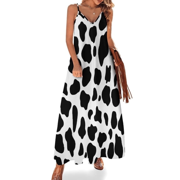Black And White Cow Print Sleeveless Dress Women's Evening Dress Womans Clothing