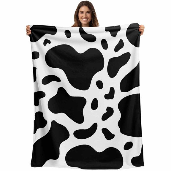 Black And White Cow Print Throw Blankets, Farmhouse Soft Fleece Blanket Decorative for Home Sofa Couch Chair Living Bedroom, 30x40 Inches,