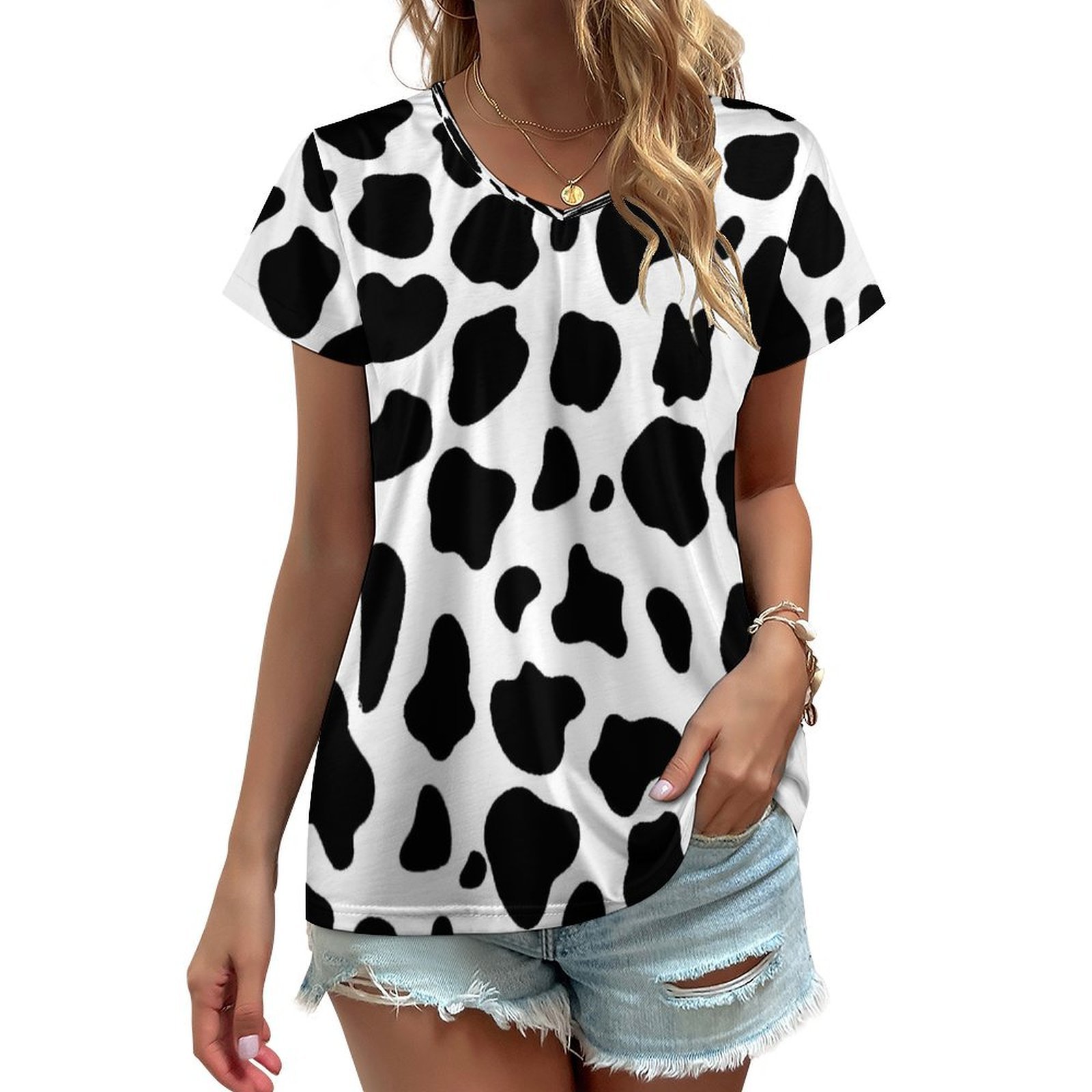 Black And Green Cow Print Women's Golf Shirts