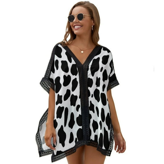 Black And White Cow Print Women's Swimsuit Coverup Summer Beach Cover Up Bathing Suit Dress