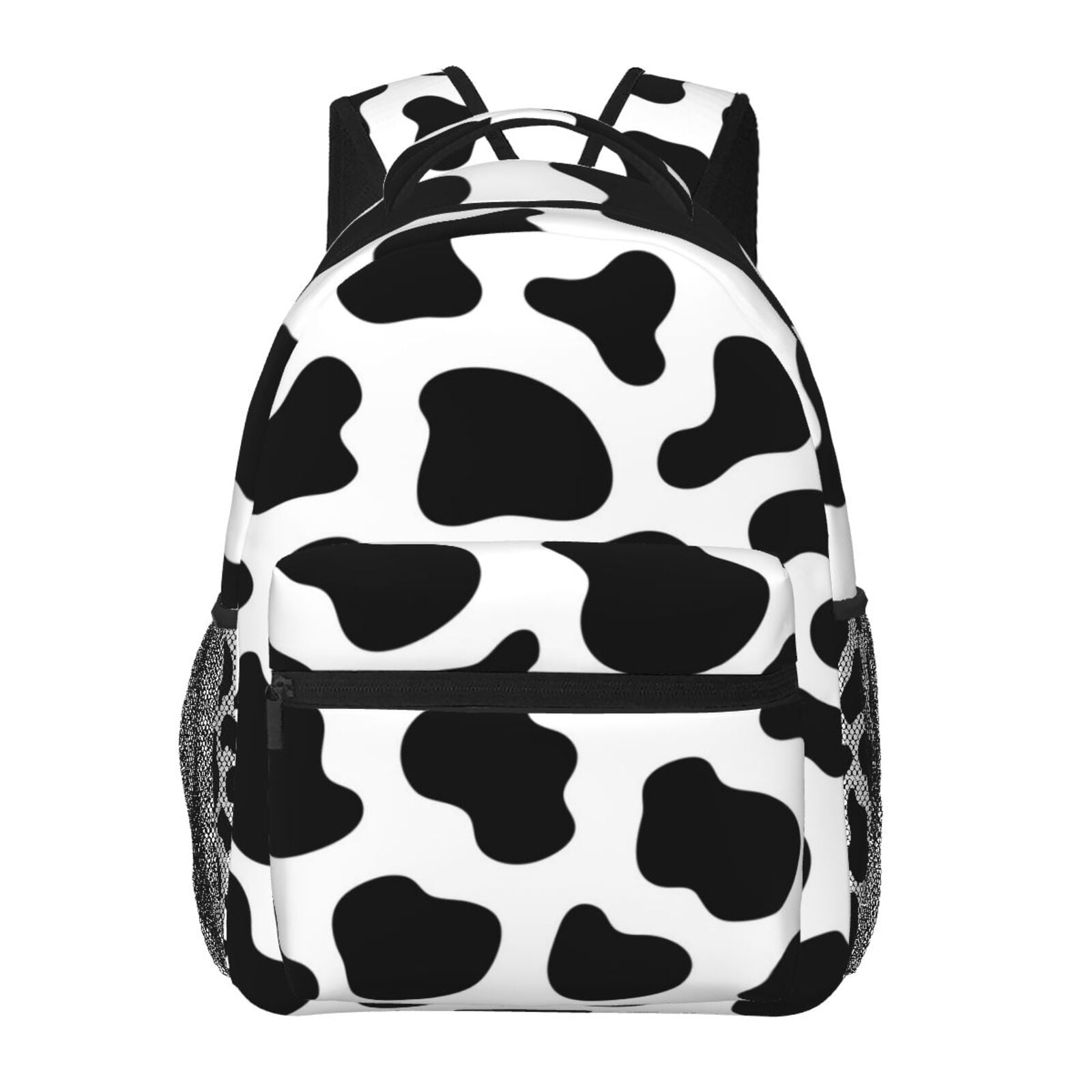 Black And White Cow Skin Print Backpack Casual College Bag Zipper Laptop Daypack Hiking Rucksack Travel