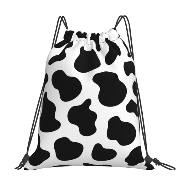 Black And White Cow Skin Print Large Drawstring Backpack Casual Cinch Sack Bag Backpack for Sports Hiking Travel Gym